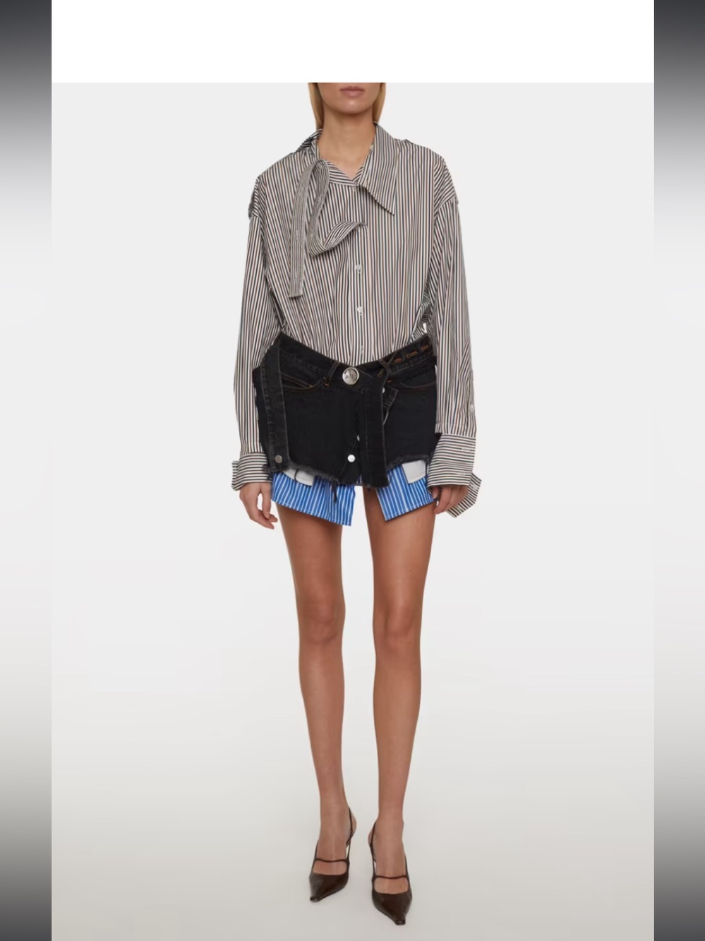 Nwot MERYLL ROGGE
Denim Mini Wrap Skirt Stripe Shirting $800 designer lux fall